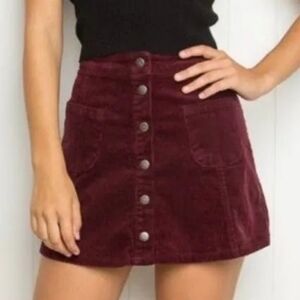 Brandy Melville Deep Red Corduroy Mini Skirt